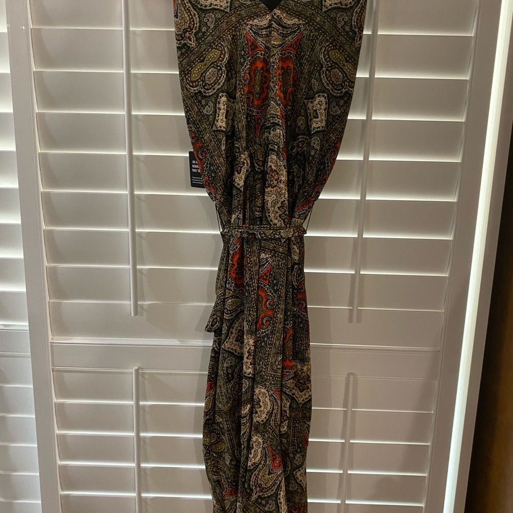 Express Long Sleeve Paisley Dress - Red and Green